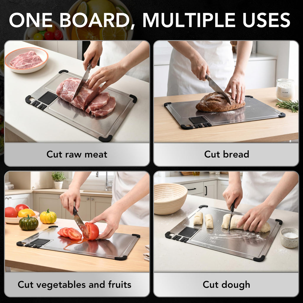 2-Pack Stainless Steel Cutting Boards with Knife Sharpener