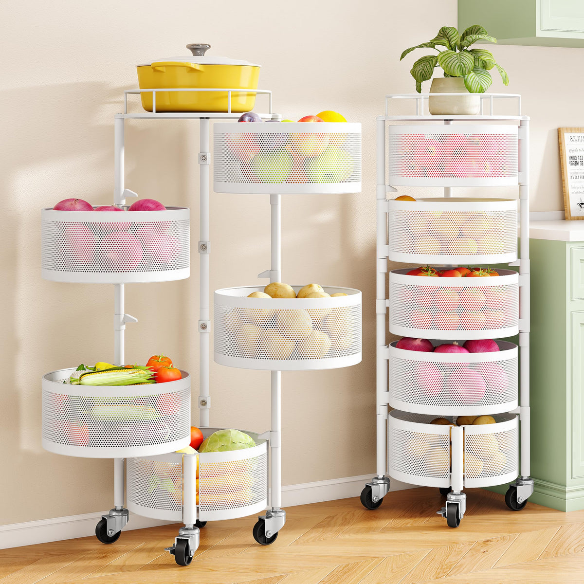 SNTD 5-Tier Rotating Fruit & Vegetable Basket, Beige