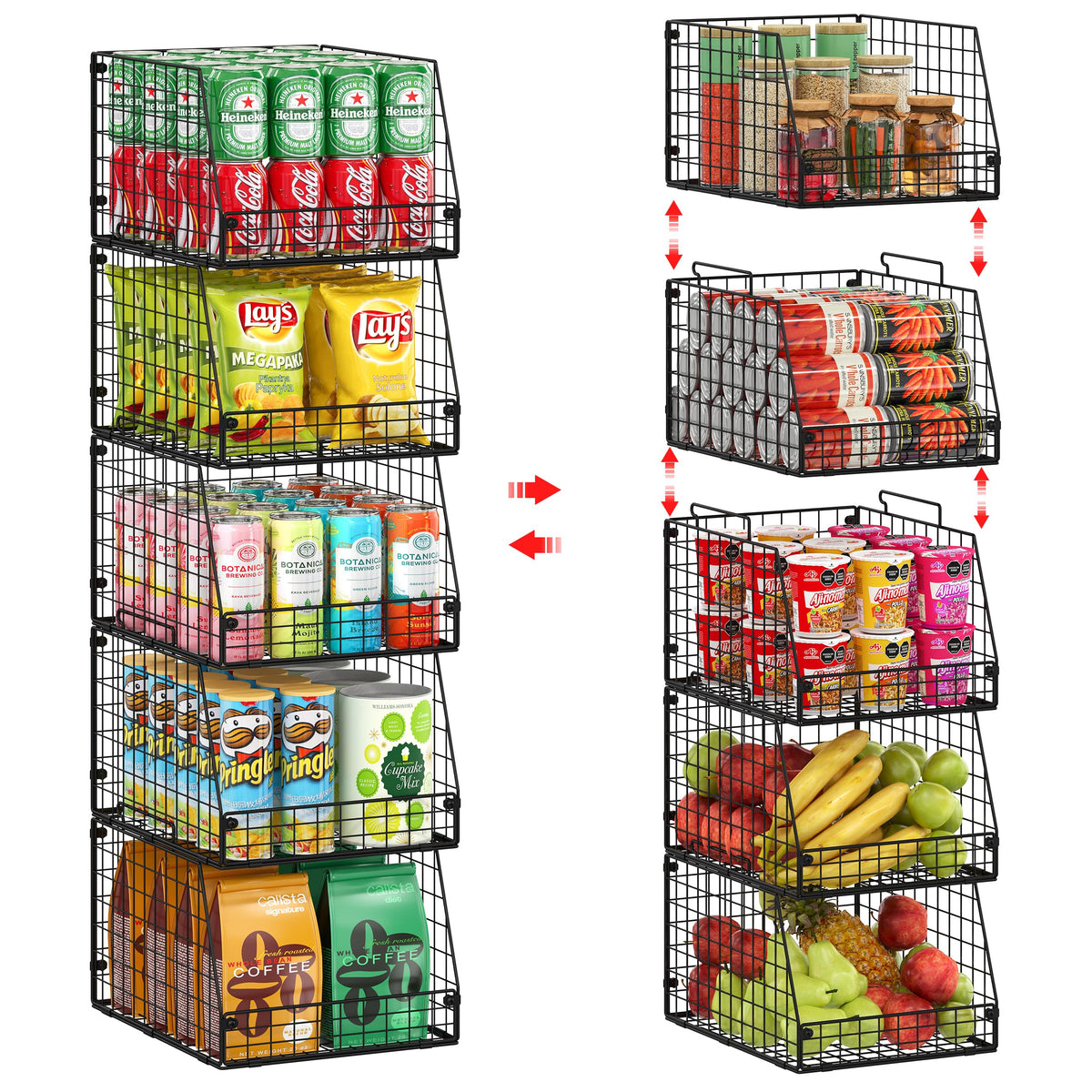 Stackable Wire Storage Baskets for Kitchen & Pantry