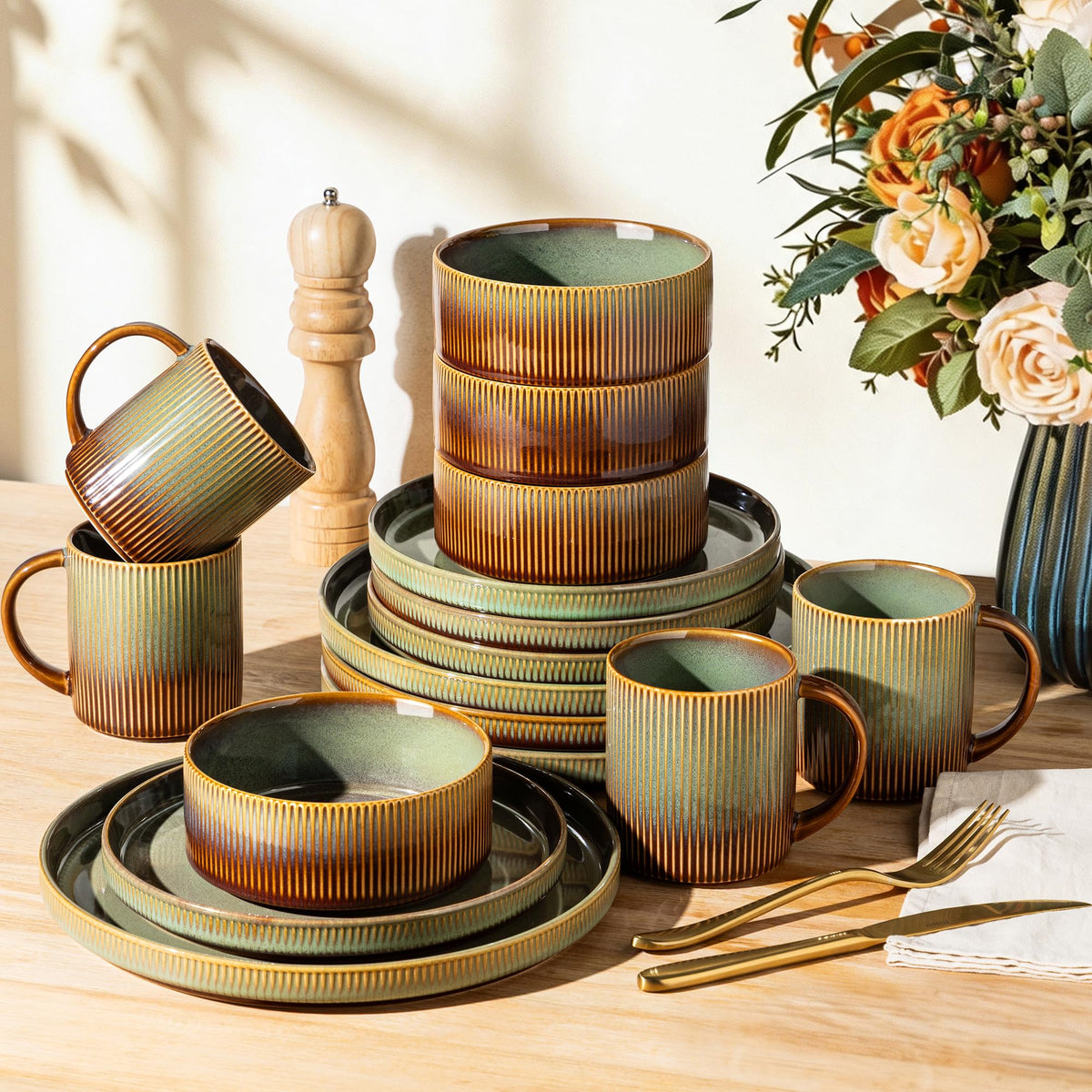 TheTerra Ceramic Dinnerware Plates & Bowls Set