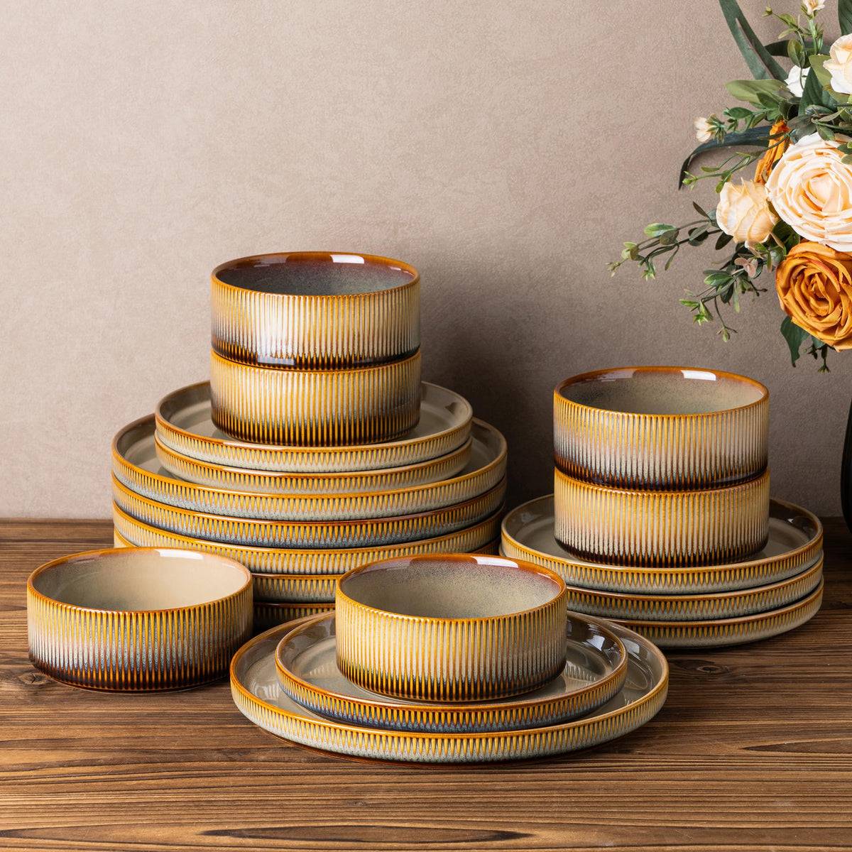TheTerra Ceramic Dinnerware Plates & Bowls Set