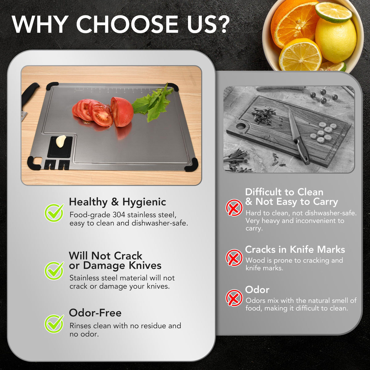 2-Pack Stainless Steel Cutting Boards with Knife Sharpener