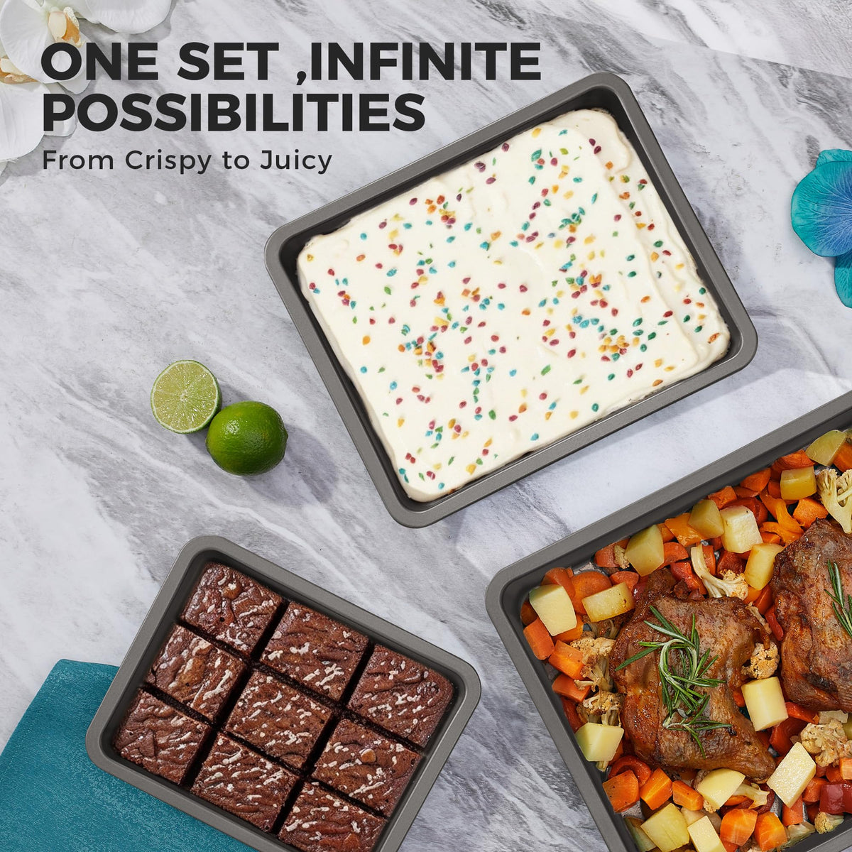 HONGBAKE Deep Nonstick Baking Pan Set for Oven Cooking