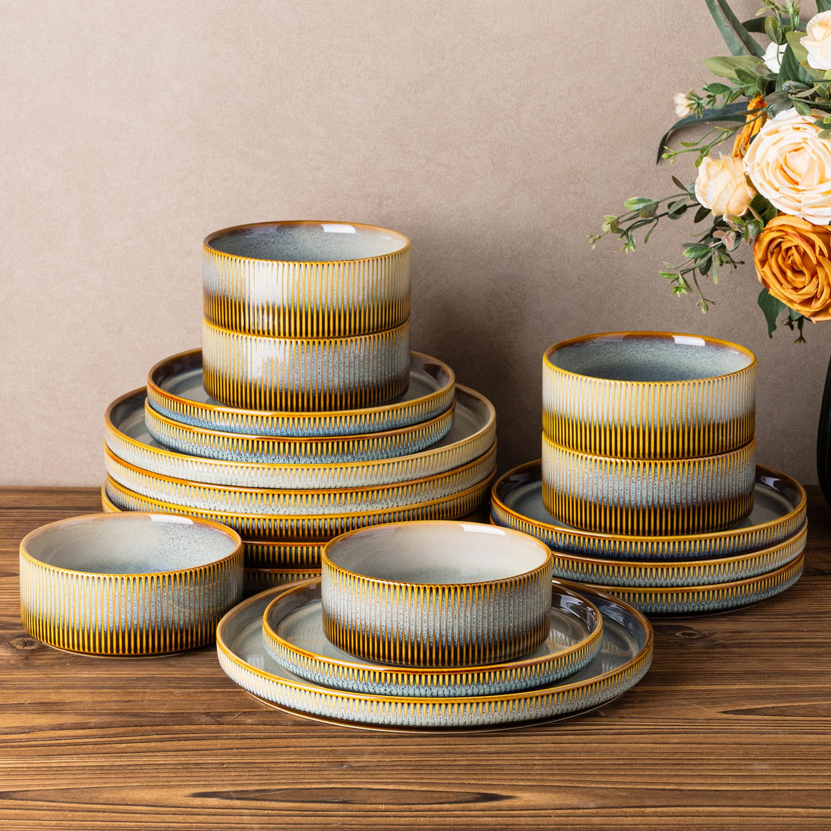 TheTerra Ceramic Dinnerware Plates & Bowls Set
