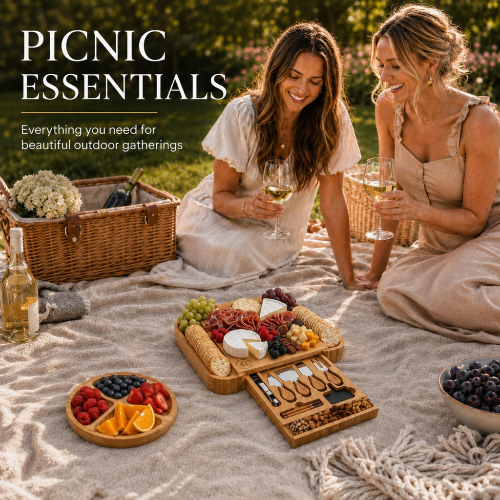 Bamboo Charcuterie Cheese Board Gift Set with Accessories