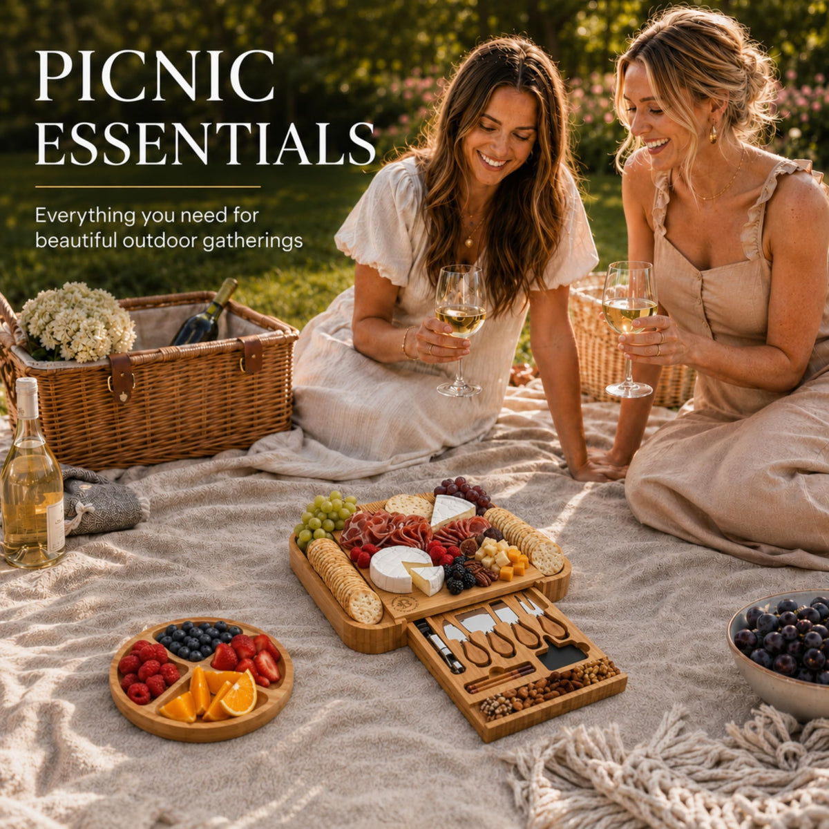 Bamboo Charcuterie Cheese Board Gift Set with Accessories