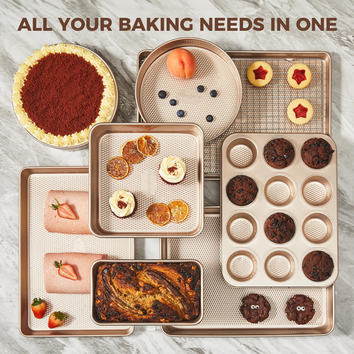 HONGBAKE 9-Piece Nonstick Bakeware Set with Cookie Sheets