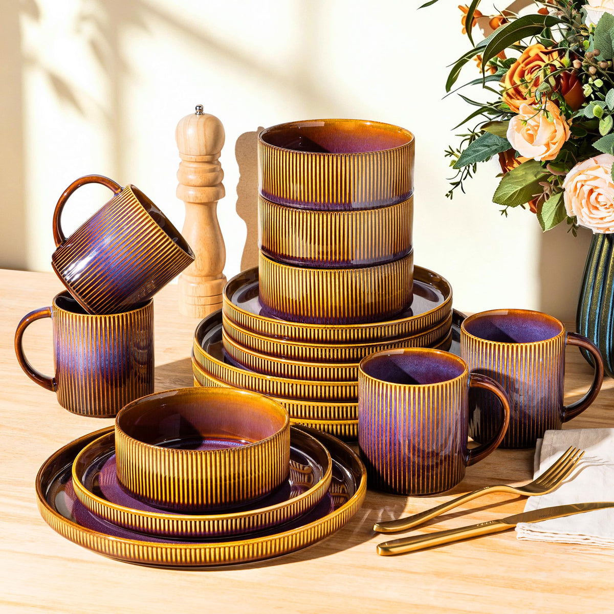 TheTerra Ceramic Dinnerware Plates & Bowls Set