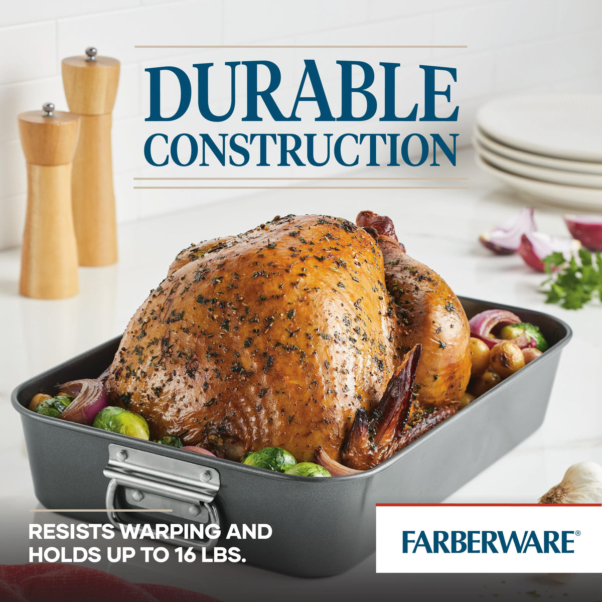 Farberware Nonstick Roasting Pan with Flat Rack, 11 x 15-Inch