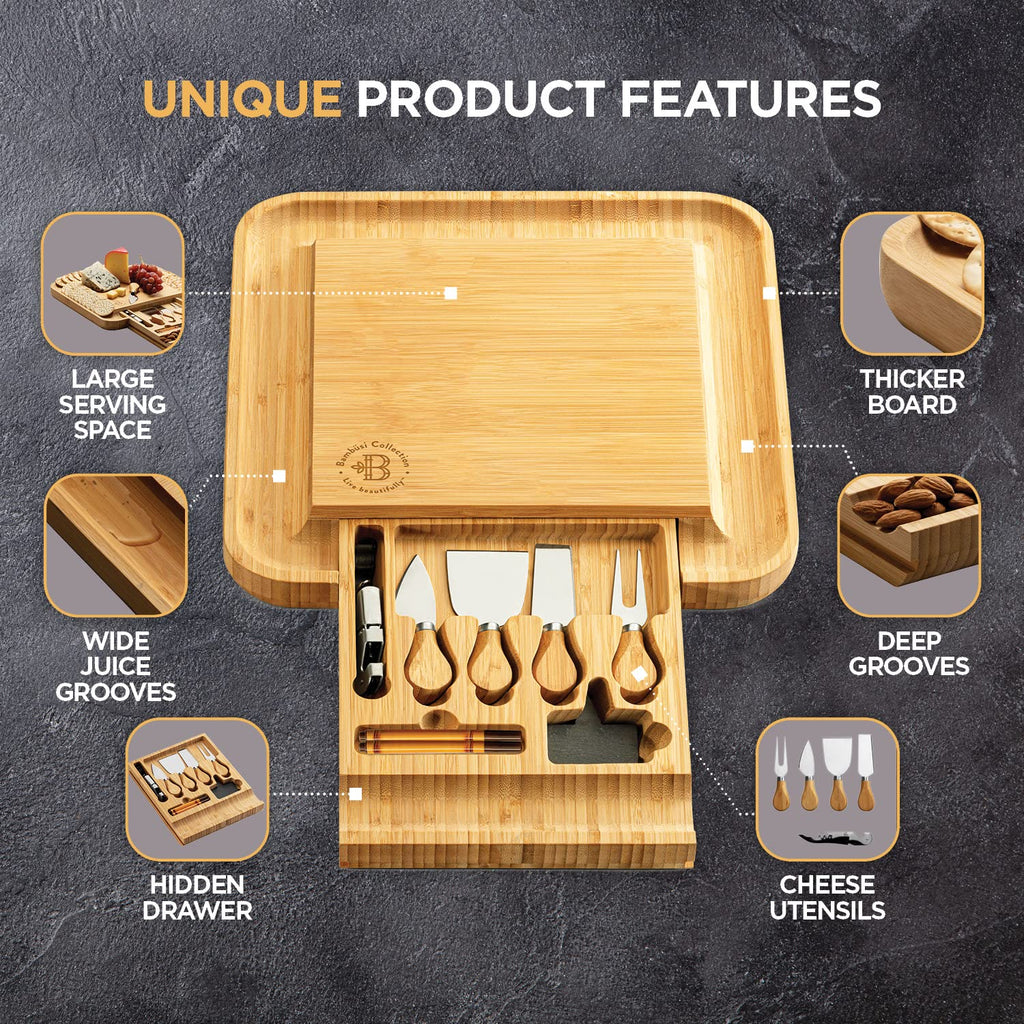 Bamboo Charcuterie Cheese Board Gift Set with Accessories