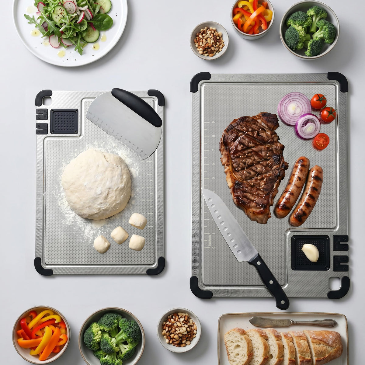 2-Pack Stainless Steel Cutting Boards with Knife Sharpener