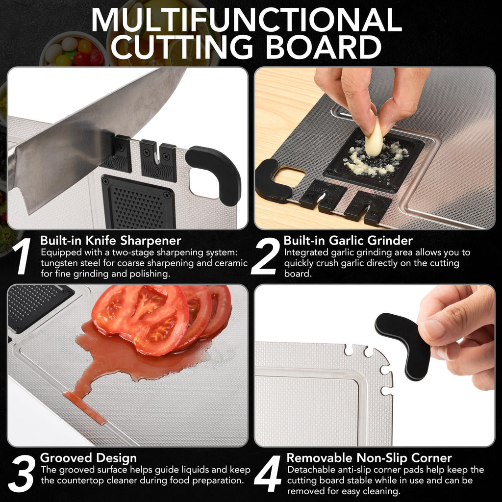 2-Pack Stainless Steel Cutting Boards with Knife Sharpener