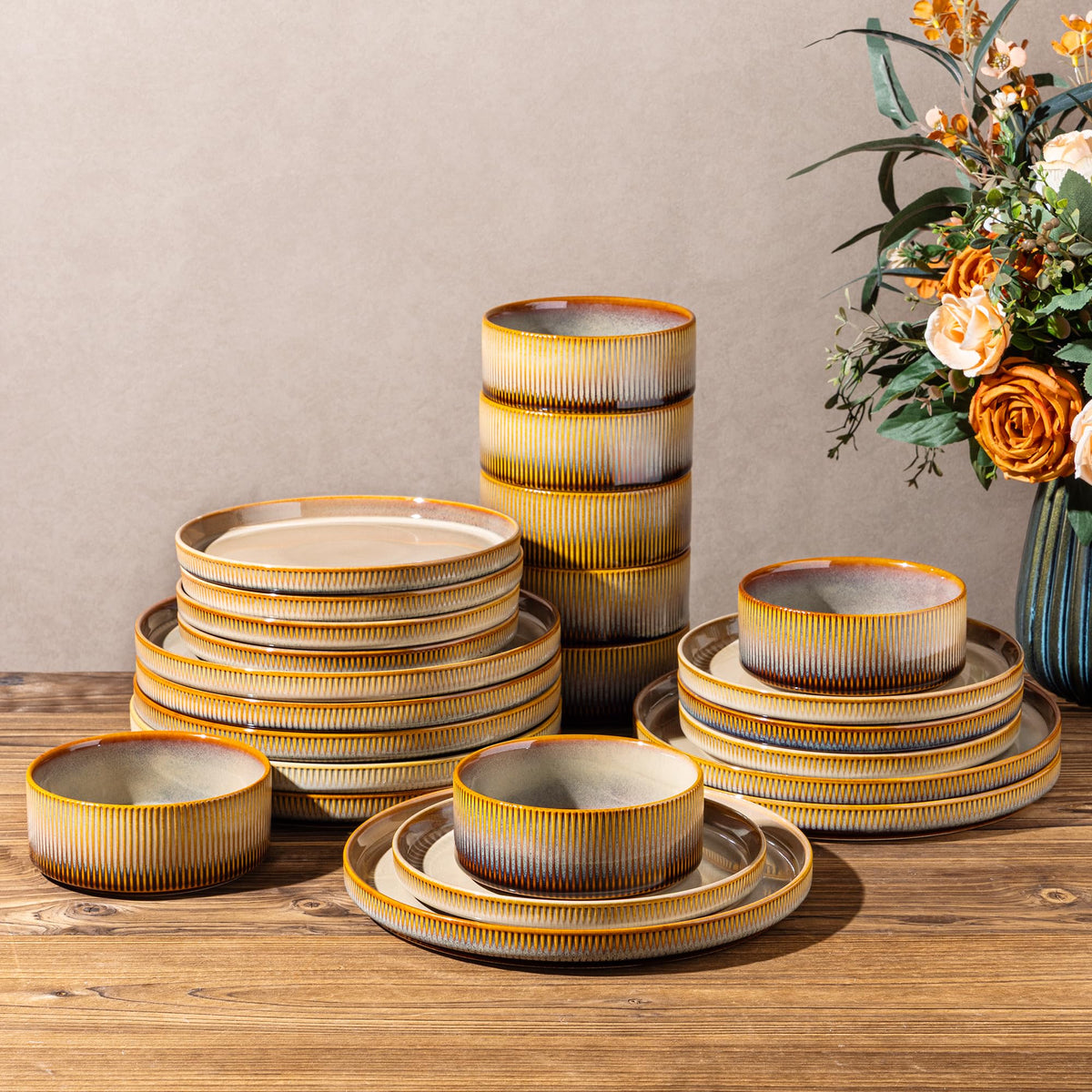 TheTerra Ceramic Dinnerware Plates & Bowls Set